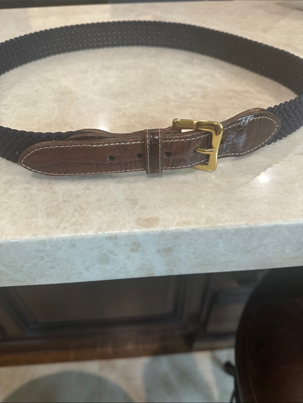 Brown Leather & Navy Blue  Woven Men’s Belt with Croc leather strap.